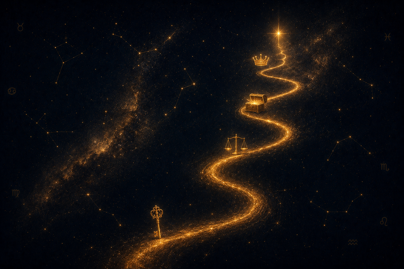 Chemin doré ascendant traversant la voie lactée, illustration de la voie de réalisation professionnelle